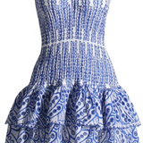Vestit mini arrugat sense tirants per a dona amb faldilla escalonada amb volants