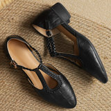 Astrid - Sabates Clàssiques de Cuir amb Tira T Trenzada