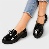 Mocassins Negres Lustrats per Dona amb Llaç