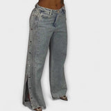 Nola - Pantalons de cintura alta amb pedres i botons laterals
