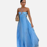 Vestit Maxi amb Coll Halter Plisat i Detall d'Espatlla Descoberta