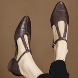Astrid - Sabates Clàssiques de Cuir amb Tira T Trenzada