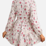 Vestit mini floral amb escot en V per a dona, mànigues llargues i faldilla amb volants