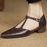 Astrid - Sabates Clàssiques de Cuir amb Tira T Trenzada