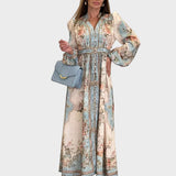 Meda – Vestit llarg d'estil elegant amb flors i botons