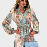 Meda – Vestit llarg d'estil elegant amb flors i botons