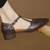 Astrid - Sabates Clàssiques de Cuir amb Tira T Trenzada