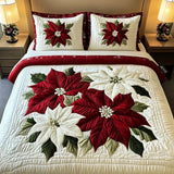 3-Piece Quilted Bed Set - Winter Poinsettias