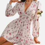 Vestit mini floral amb escot en V per a dona, mànigues llargues i faldilla amb volants