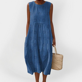 Vestit de cotó sense mànigues elegant amb butxaques