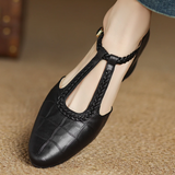 Astrid - Sabates Clàssiques de Cuir amb Tira T Trenzada