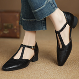 Astrid - Sabates Clàssiques de Cuir amb Tira T Trenzada