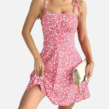 Vestit mini de dona amb estampat floral i tirants lligats