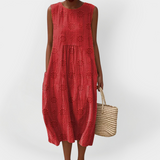 Vestit de cotó sense mànigues elegant amb butxaques