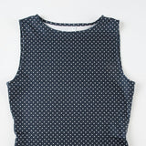 Vestit mini de llunes sense mànigues per a dona amb cintura ajustada