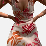 Vestit mini amb estampat tropical per a dona amb llaços ajustables a les espatlles