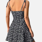 Vestit mini de dona amb estampat floral i tirants lligats