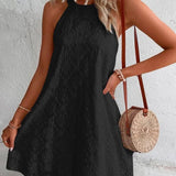 Vestit curt sense mànigues de tall A per a dona amb disseny floral de ulls