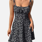 Vestit mini de dona amb estampat floral i tirants lligats
