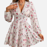 Vestit mini floral amb escot en V per a dona, mànigues llargues i faldilla amb volants