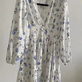 Vestit mini floral de tall A per a dona amb escot en V i mànigues llargues