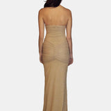 Vestit Maxi Sense Tirants amb Brillantor – Elegant Vestit de Nit Arrugat per a Dones