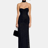 Vestit Maxi Sense Tirants amb Brillantor – Elegant Vestit de Nit Arrugat per a Dones