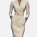 Vestit Midi Elegància Tardoral – Disseny de Cintura Afavoridora per a Reunions Chic de còctel