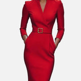 Vestit Midi Elegància Tardoral – Disseny de Cintura Afavoridora per a Reunions Chic de còctel