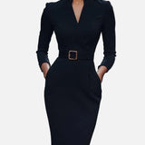 Vestit Midi Elegància Tardoral – Disseny de Cintura Afavoridora per a Reunions Chic de còctel