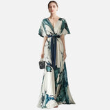 Vestit Maxi Floral Bohemi – Elegant Vestit d'Convidada de Casament d'Estiu amb Escot en V Profund