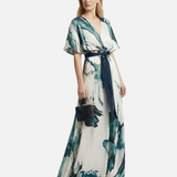 Vestit Maxi Floral Bohemi – Elegant Vestit d'Convidada de Casament d'Estiu amb Escot en V Profund