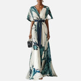 Vestit Maxi Floral Bohemi – Elegant Vestit d'Convidada de Casament d'Estiu amb Escot en V Profund