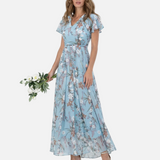 Vestit Maxi Floral – Elegants Mangues amb Volants per a Esdeveniments d'Estiu
