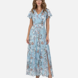 Vestit Maxi Floral – Elegants Mangues amb Volants per a Esdeveniments d'Estiu