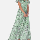 Vestit Maxi Floral – Elegants Mangues amb Volants per a Esdeveniments d'Estiu