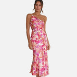 Elegant vestit de còctel floral d'un sol espatlla