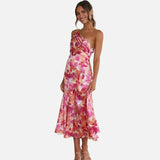 Elegant vestit de còctel floral d'un sol espatlla