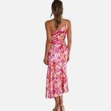 Elegant vestit de còctel floral d'un sol espatlla
