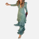 Vestit Maxi amb Detall de Franges – Vestit Elegant per a Ocasions Especials per a Dones