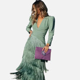 Vestit Maxi amb Detall de Franges – Vestit Elegant per a Ocasions Especials per a Dones