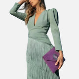 Vestit Maxi amb Detall de Franges – Vestit Elegant per a Ocasions Especials per a Dones