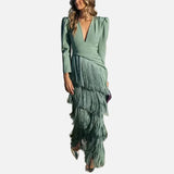 Vestit Maxi amb Detall de Franges – Vestit Elegant per a Ocasions Especials per a Dones