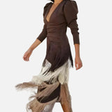 Vestit Maxi amb Detall de Franges – Vestit Elegant per a Ocasions Especials per a Dones