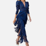 Vestit Maxi amb Detall de Franges – Vestit Elegant per a Ocasions Especials per a Dones