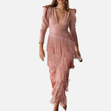 Vestit Maxi amb Detall de Franges – Vestit Elegant per a Ocasions Especials per a Dones