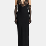 Vestit Maxi amb Panell de Renda – Vestit Elegant per a la Silueta Nocturna de Dones