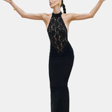 Vestit Maxi Halter de Renda – Vestit de Nit Elegant i Esculpit per a Dones