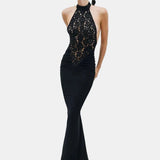 Vestit Maxi Halter de Renda – Vestit de Nit Elegant i Esculpit per a Dones