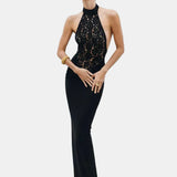 Vestit Maxi Halter de Renda – Vestit de Nit Elegant i Esculpit per a Dones